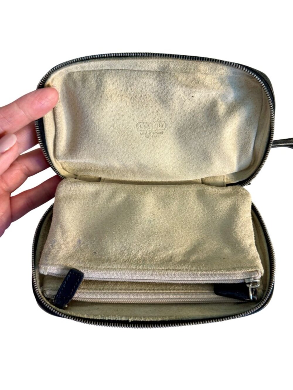 Vintage Coach Black Glovetanned Leather Zip-Around Travel Jewelry Case Pouch - Picture 3 of 15